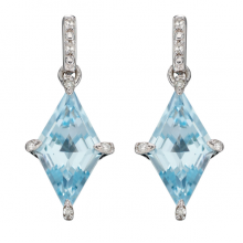 Kite Shape Blue Topaz Earrings In White Gold